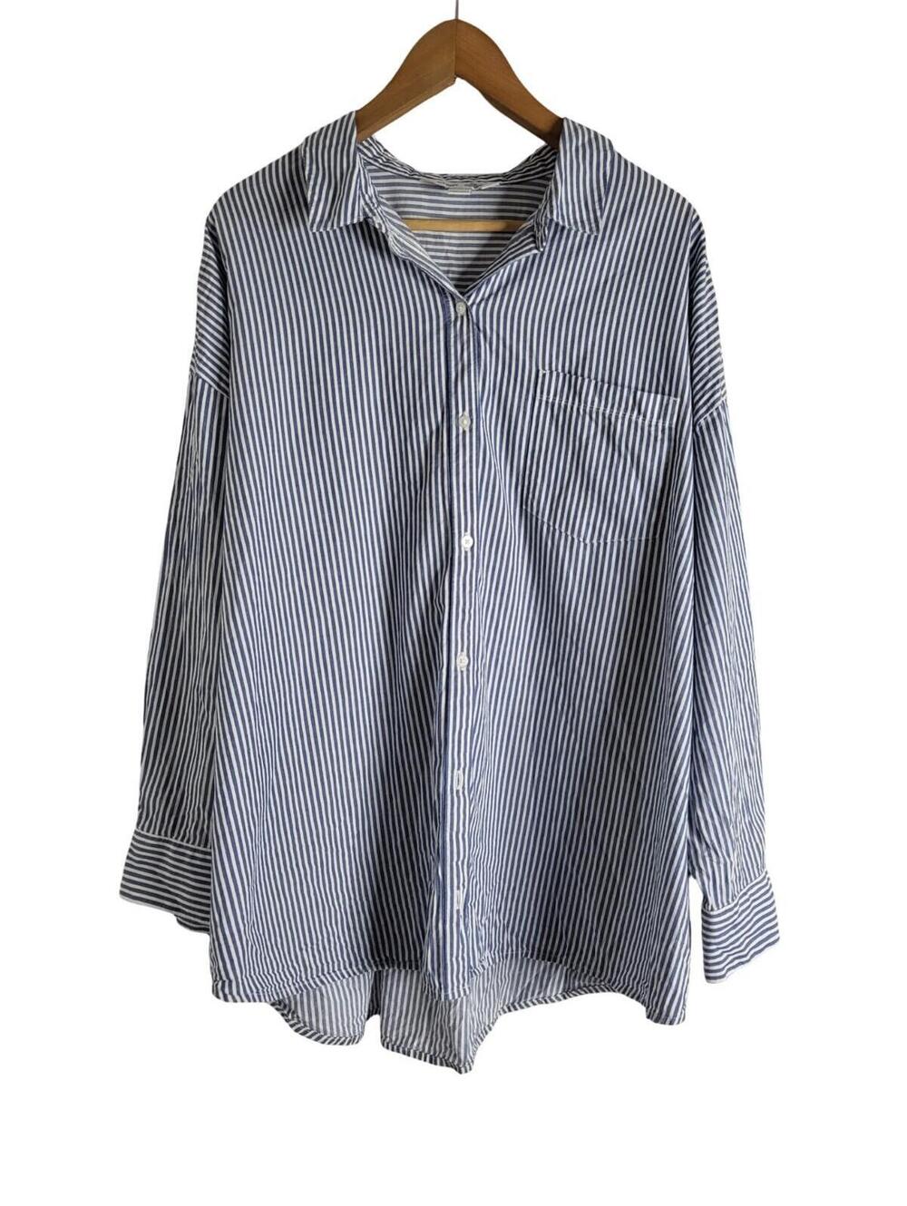 Old Navy Blue White Stripe Pattern Oversized Button-down Boyfriend Shirt XXL